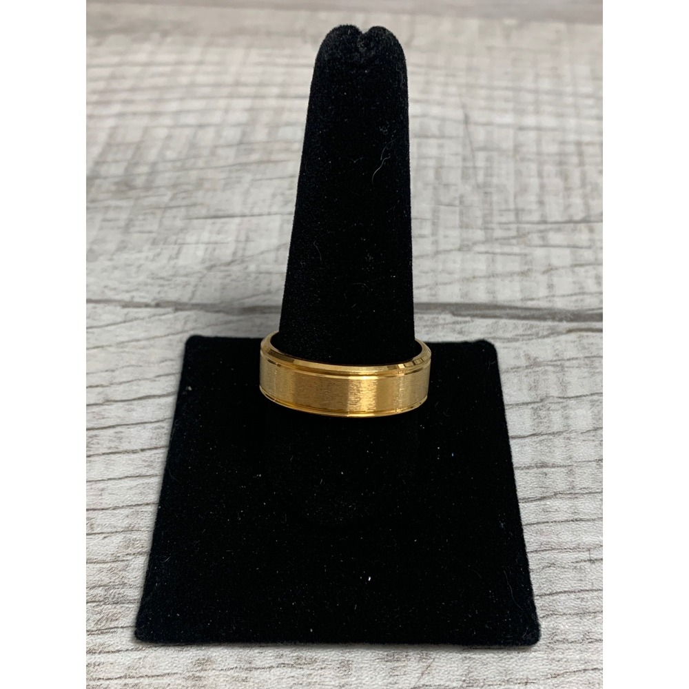 Mens Gold Tone Brushed Matte Band Ring Polished Step Edge Size‎ 11.5 3338
